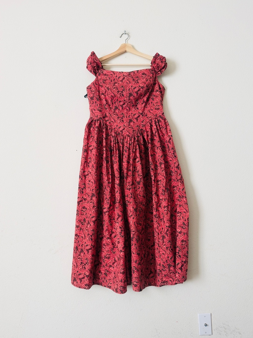 Vintage Recollections LARGE red paisley western prairie cottagecore midi dress